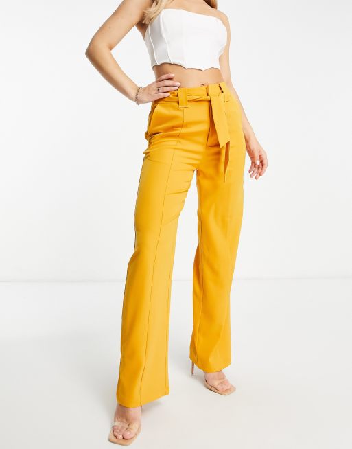 Unique21 - Pantaloni a vita alta color mango con cintura