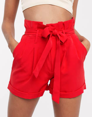 red paperbag waist shorts