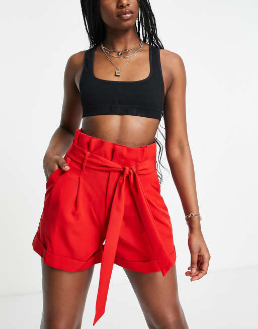 Red paperbag waist store shorts