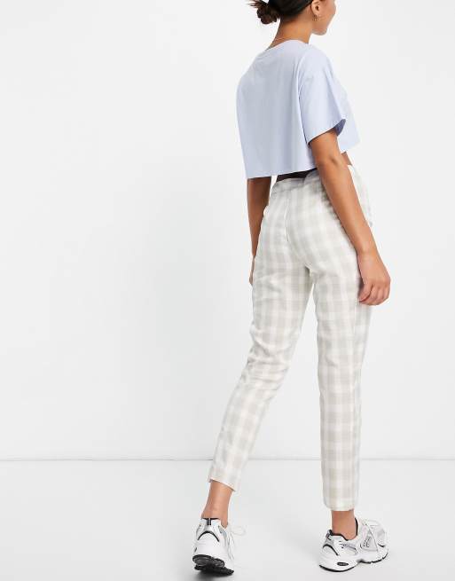 Unique21 peg trousers in beige check, 2 of 4