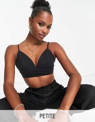 Unique21 bralette long sleeve top in black