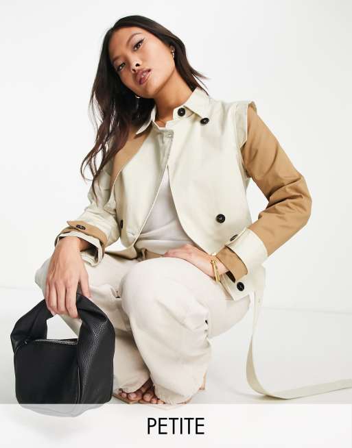 Unique21 Petite contrast colour  cropped trench coat in beige