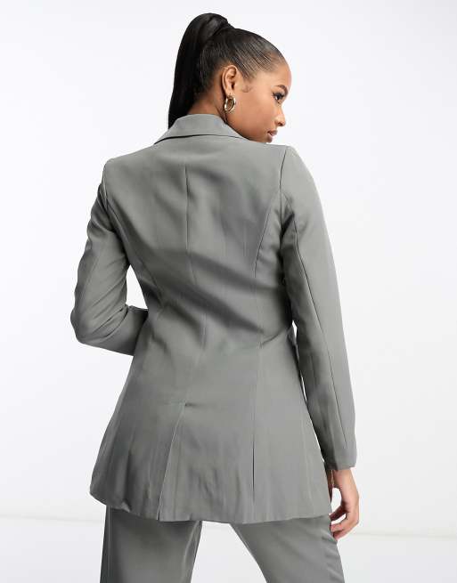 Unique21 Petite - Grå longline-blazer - Del af sæt, 4 af 4