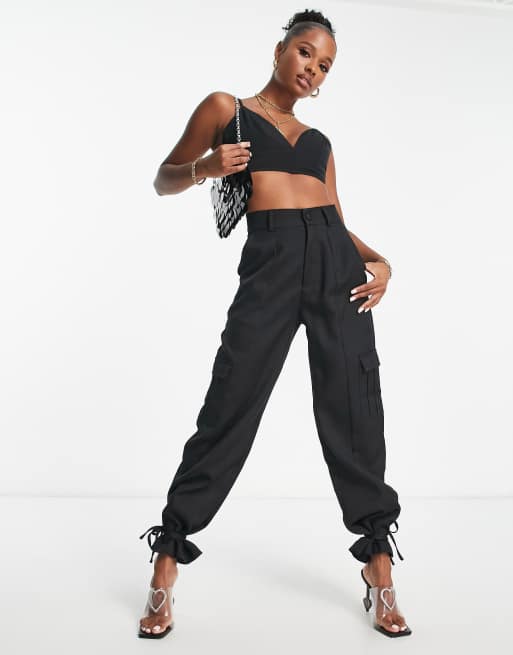 Unique21 Petite high rise cargo pants in black