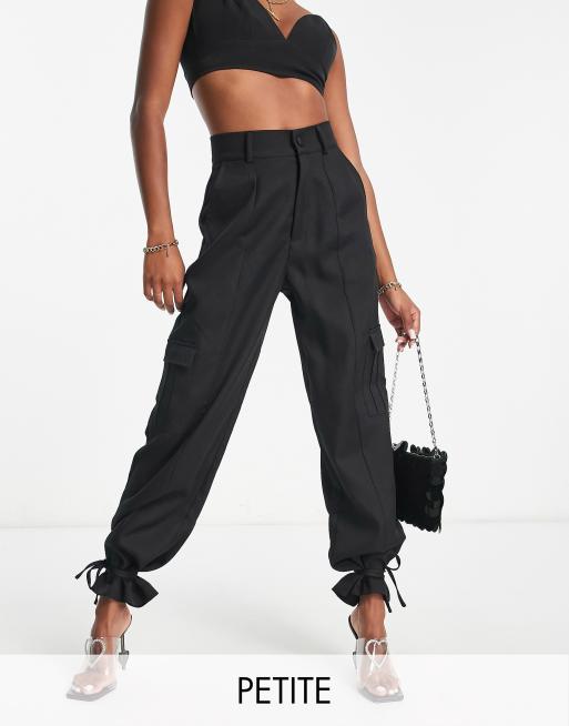 Unique21 Petite high waisted cargo trousers in black ASOS