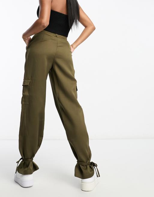 Petite High Waisted Twill Straight Leg Cargo Pants