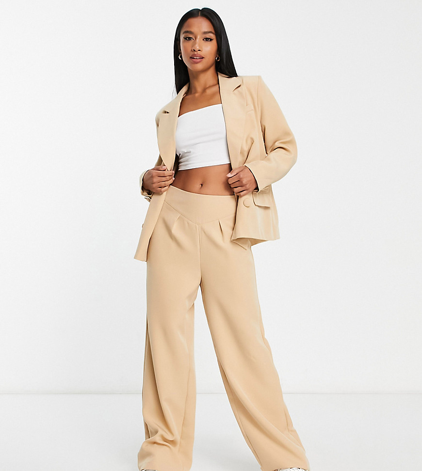 Unique21 Petite high waisted tailored trouser coord in beige-Neutral