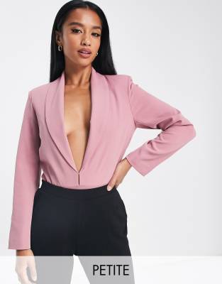 Unique21 Petite plunge tailored bodysuit in pink - ASOS Price Checker