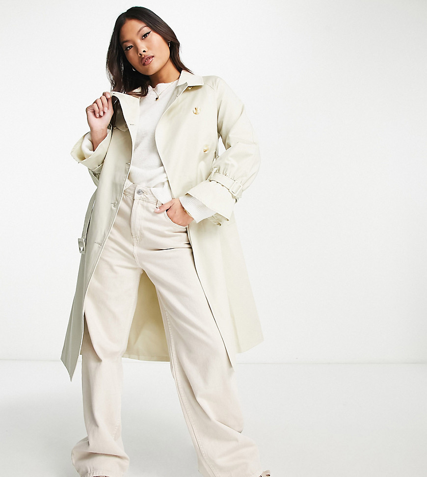 Unique21 Petite Puffed Sleeve Longline Trench Coat-Neutral