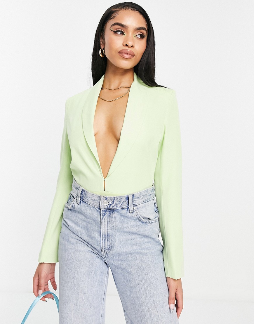 Unique21 plunge neck tailored bodysuit in lime-Green