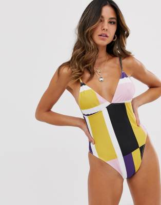 Unique21 print of colourblock swim suit-Multi