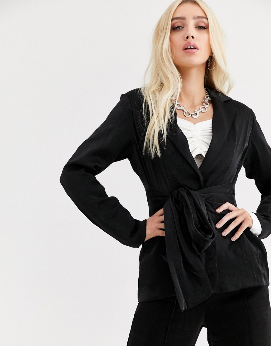 UNIQUE21 relazed blazer with tie waist in shimmer co-ord-Black