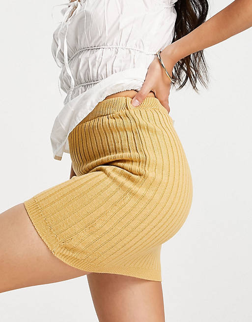 Unique21 ribbed waist mini skirt in mustard