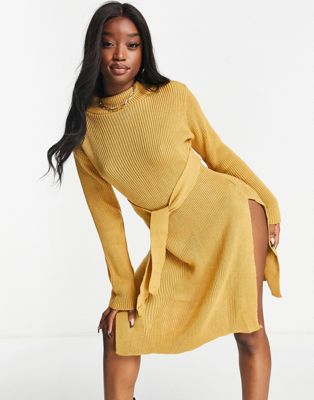 Unique21 roll neck mini jumper dress in mustard