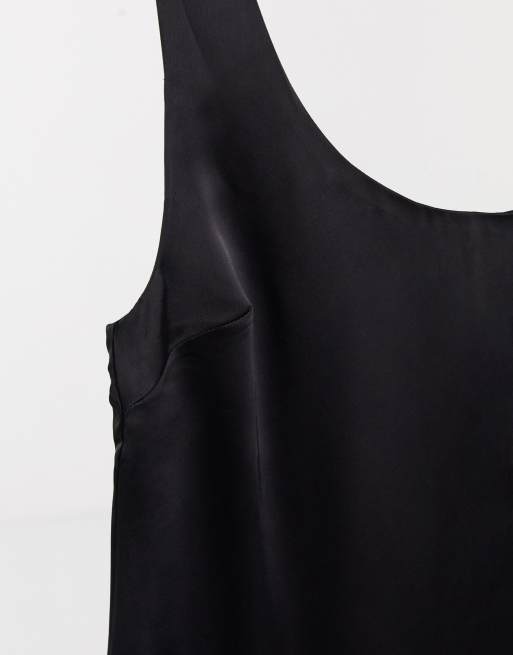 Unique21 - Satijnen mini jurk met lage ronde hals in zwart, 3 van 4