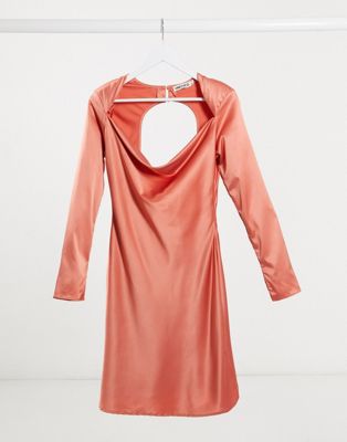 Unique21 satin bias cut mini dress with cut out back in terracotta - ASOS Price Checker