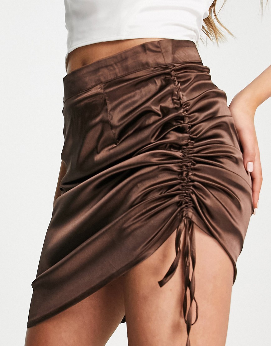 Unique21 satin ruched skirt in brown - part of a set