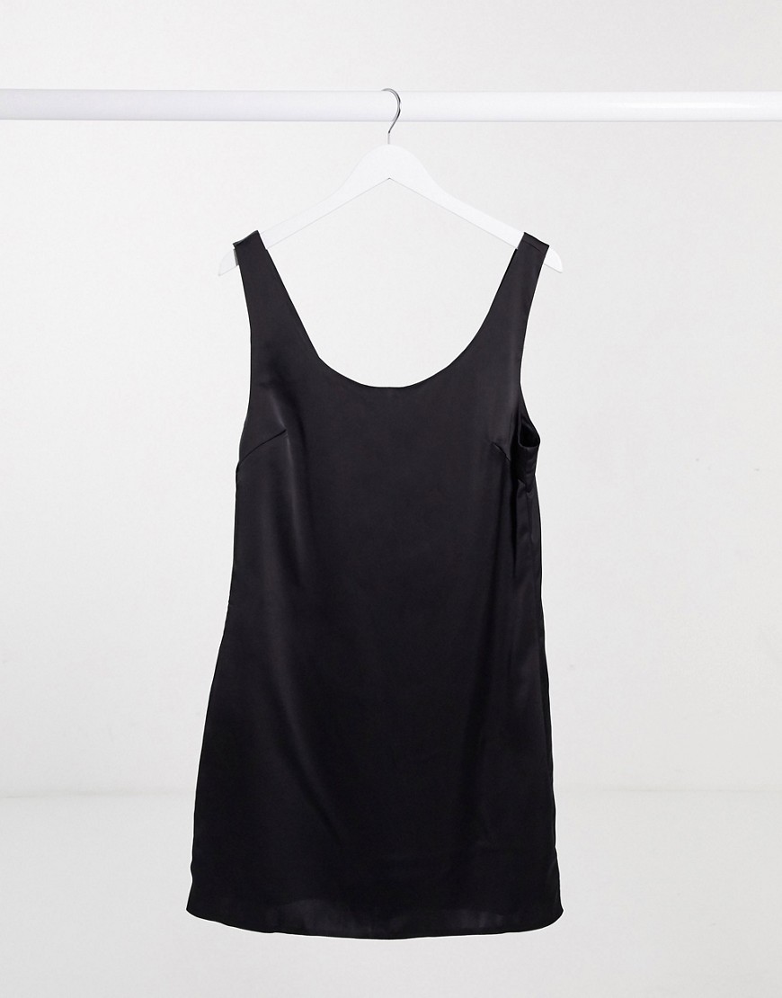 Unique21 satin scoop neck mini dress in black