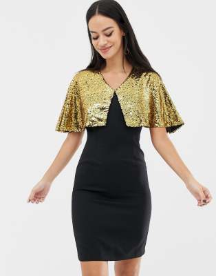 Unique21 sequin cape bodycon dress-Black