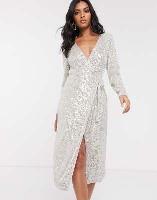 silver sparkle wrap dress