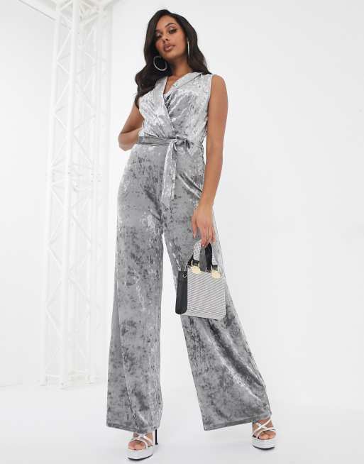 Gray hot sale velvet jumpsuit