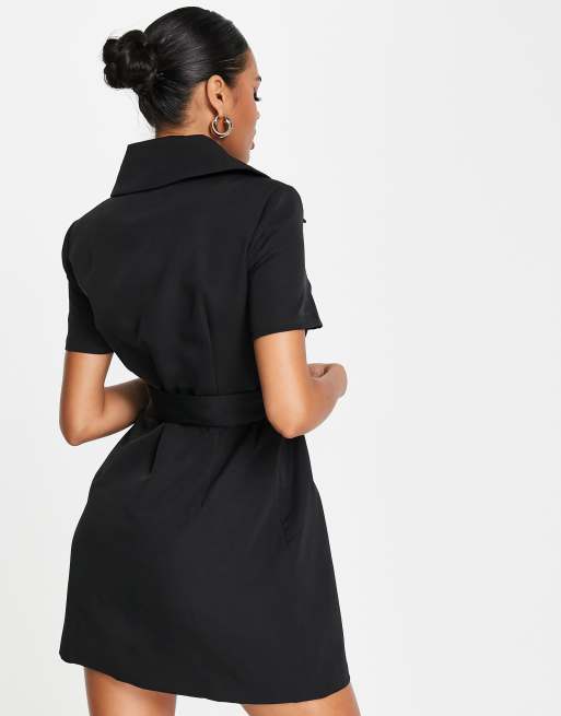 Unique21 short sleeve belted blazer dress in black | ASOS