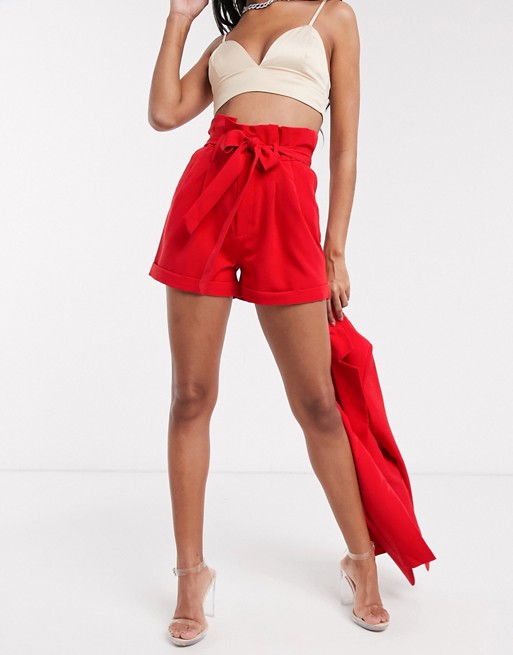 Unique21 paperbag waist shorts in red