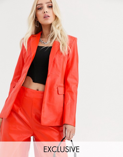 UNIQUE21 structured blazer in faux leather co-ord