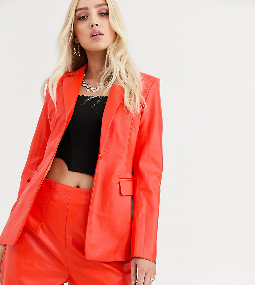 UNIQUE21 structured blazer in faux leather co-ord-Orange