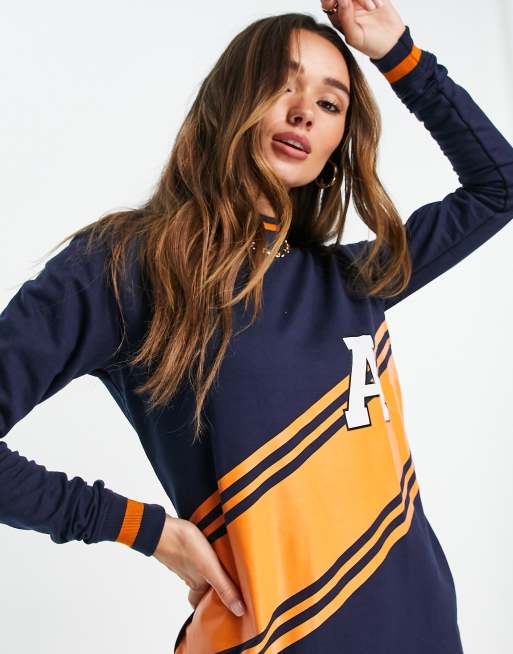 Unique21 - Sweatshirtjurk in collegestijl in marineblauw, 3 van 4