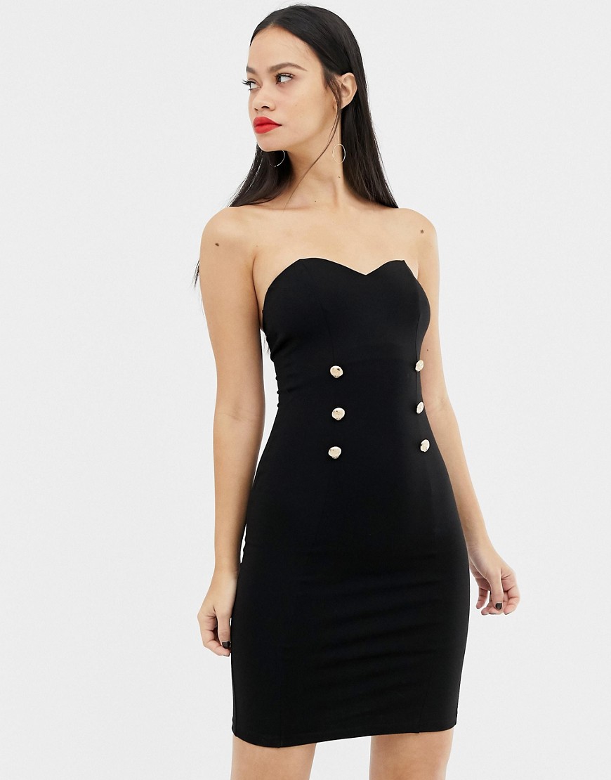 Unique21 sweetheart neckline midi dress with button detail-Black