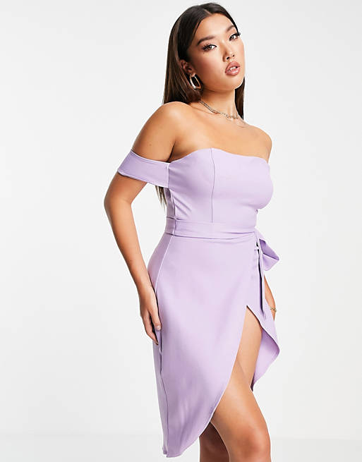 Unique21 bardot tie dress in lilac