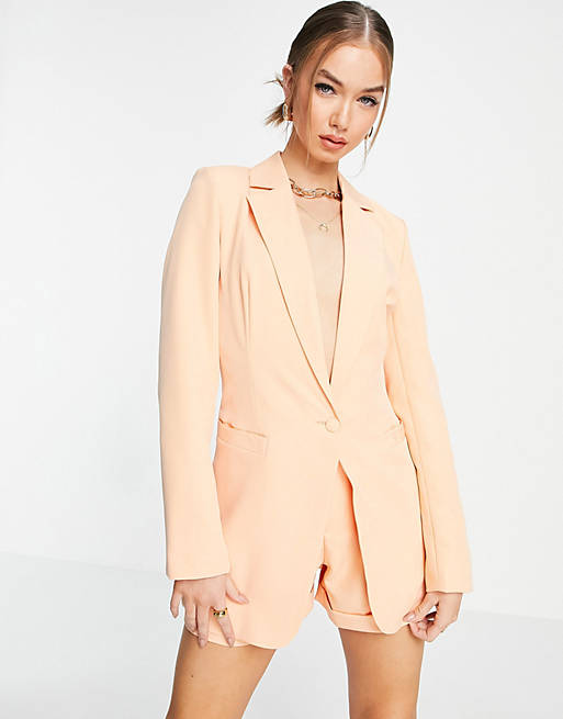 Unique21 tailored single button blazer in peach co-rd