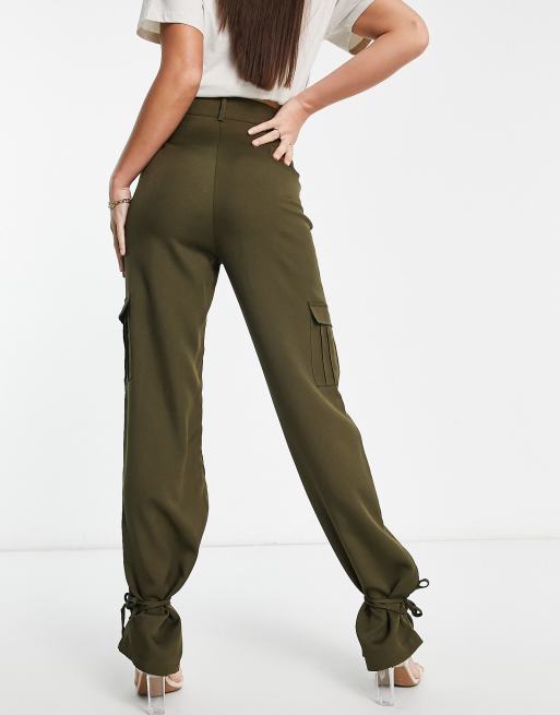 Flounce London wide leg satin cargo pants in green