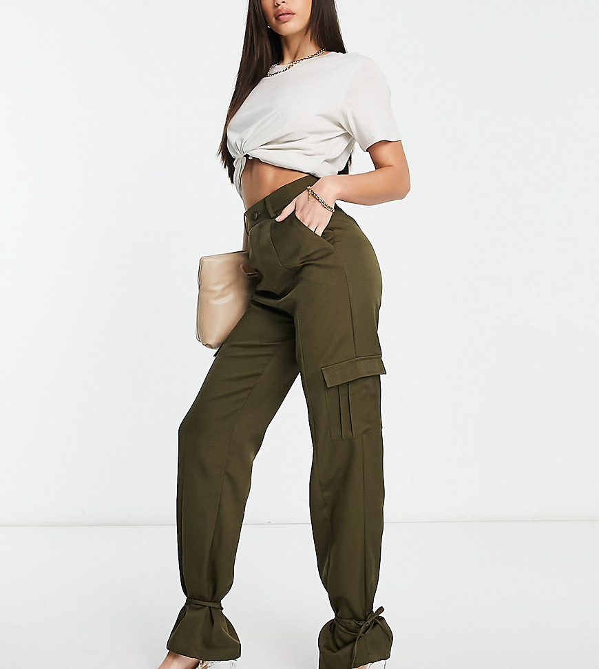 Unique21 Tall high waisted cargo trousers in khaki-Green