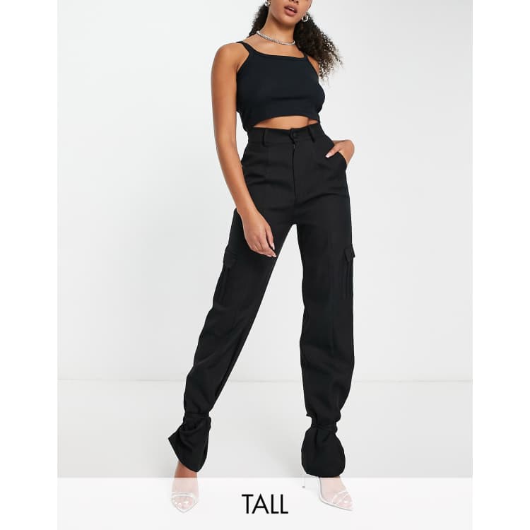 Plus Tie Ankle Cargo Trousers Black