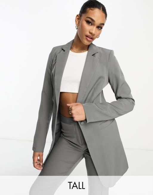 Unique21 Tall longline blazer and high waisted tailored pants set in gray