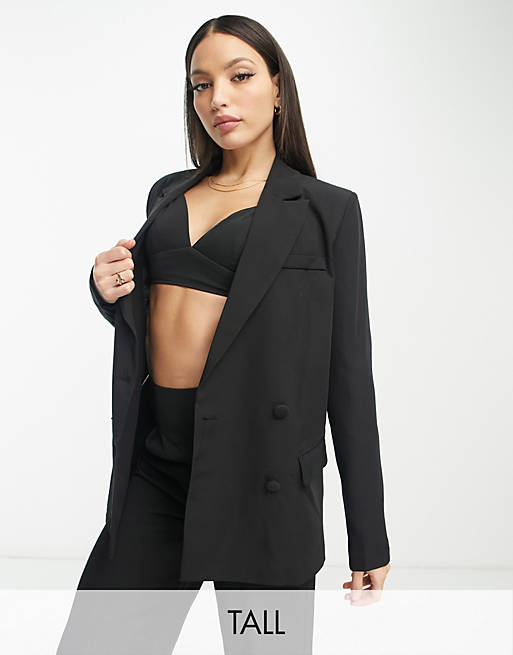 Unique21 Tall 3 piece blazer, bralette and pants set in black