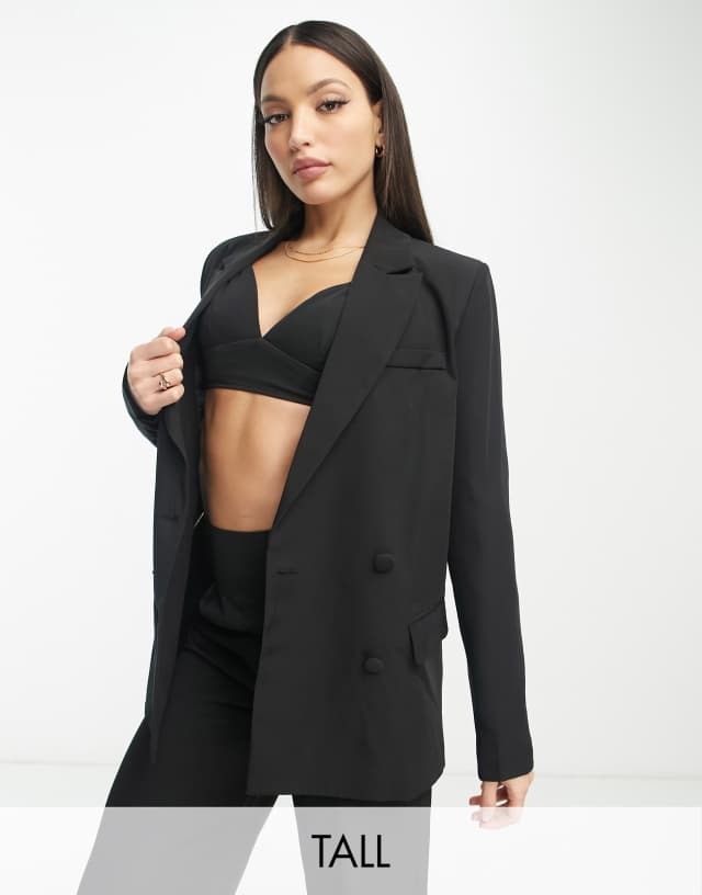 Unique21 Tall oversized dad blazer in black - part of a set