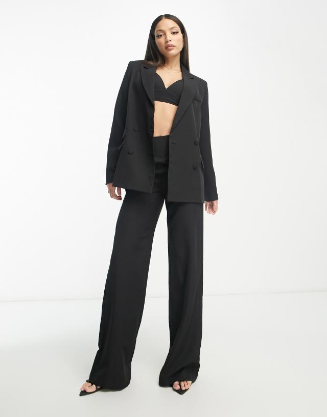 Unique21 Tall 3 piece blazer, bralette and pants set in black