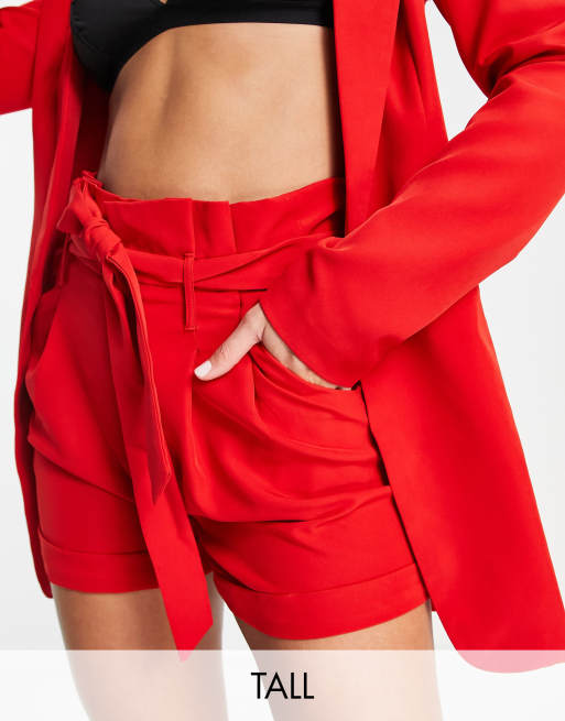 Unique21 Tall – Shorts in Rot mit Paperbag-Taille