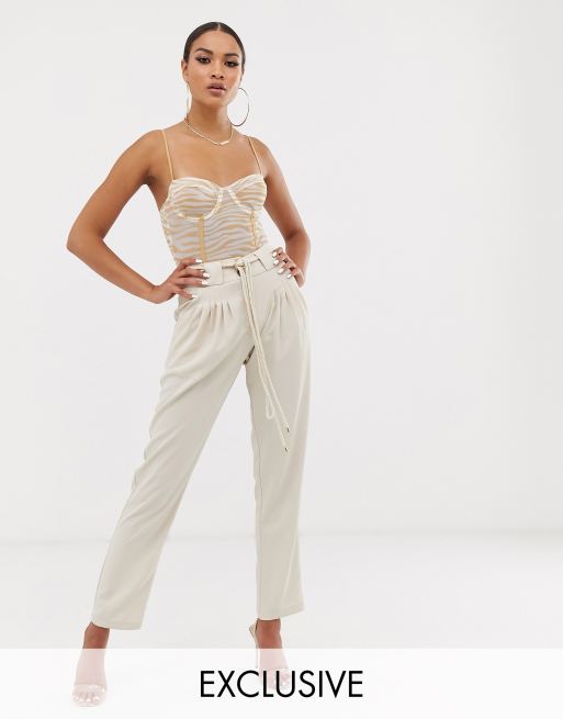 UNIQUE21 tapered high waist pants with rope belt