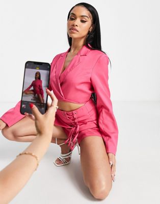 Unique21 tie front cropped blazer co-ord in pink