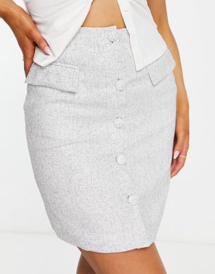 Unique21 tweed button front skirt co-ord in white