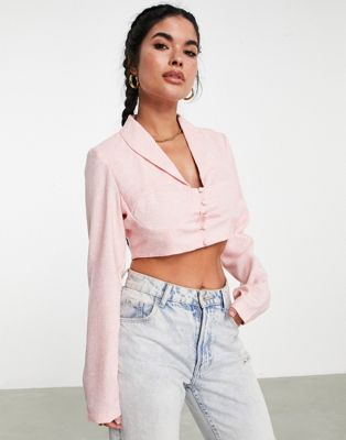 Unique21 tweed corset cropped blazer co-ord in pink