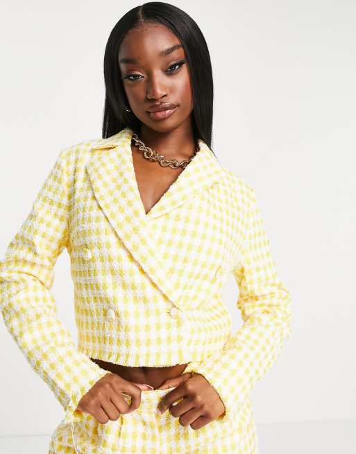 Unique21 tweed cropped blazer co ord in yellow ASOS