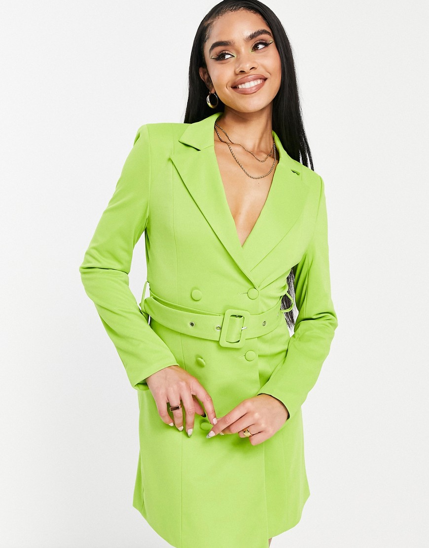 Unique21 utility belted blazer dress in lime-Green