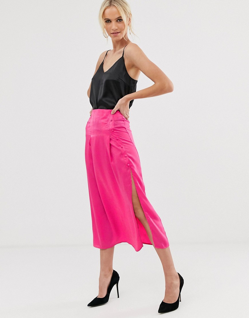 Unique21 – Utsvängd kjol med knapp-Rosa