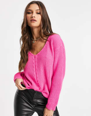 hot pink v neck jumper