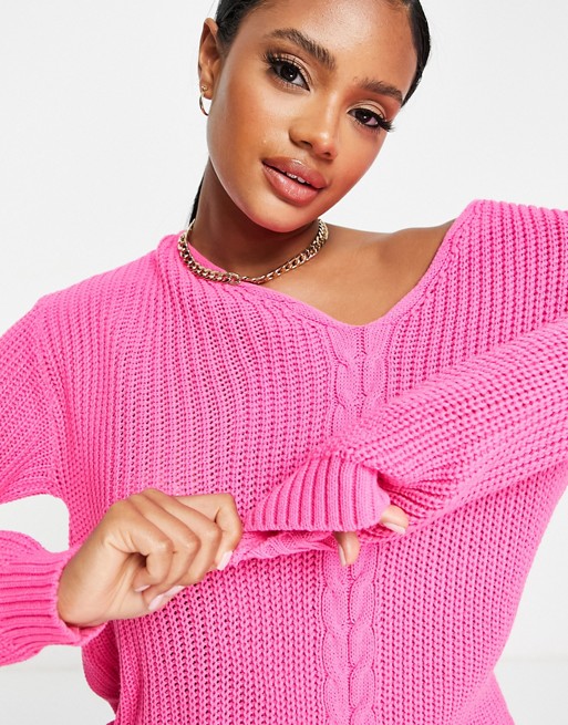 Unique21 v neck jumper in pink